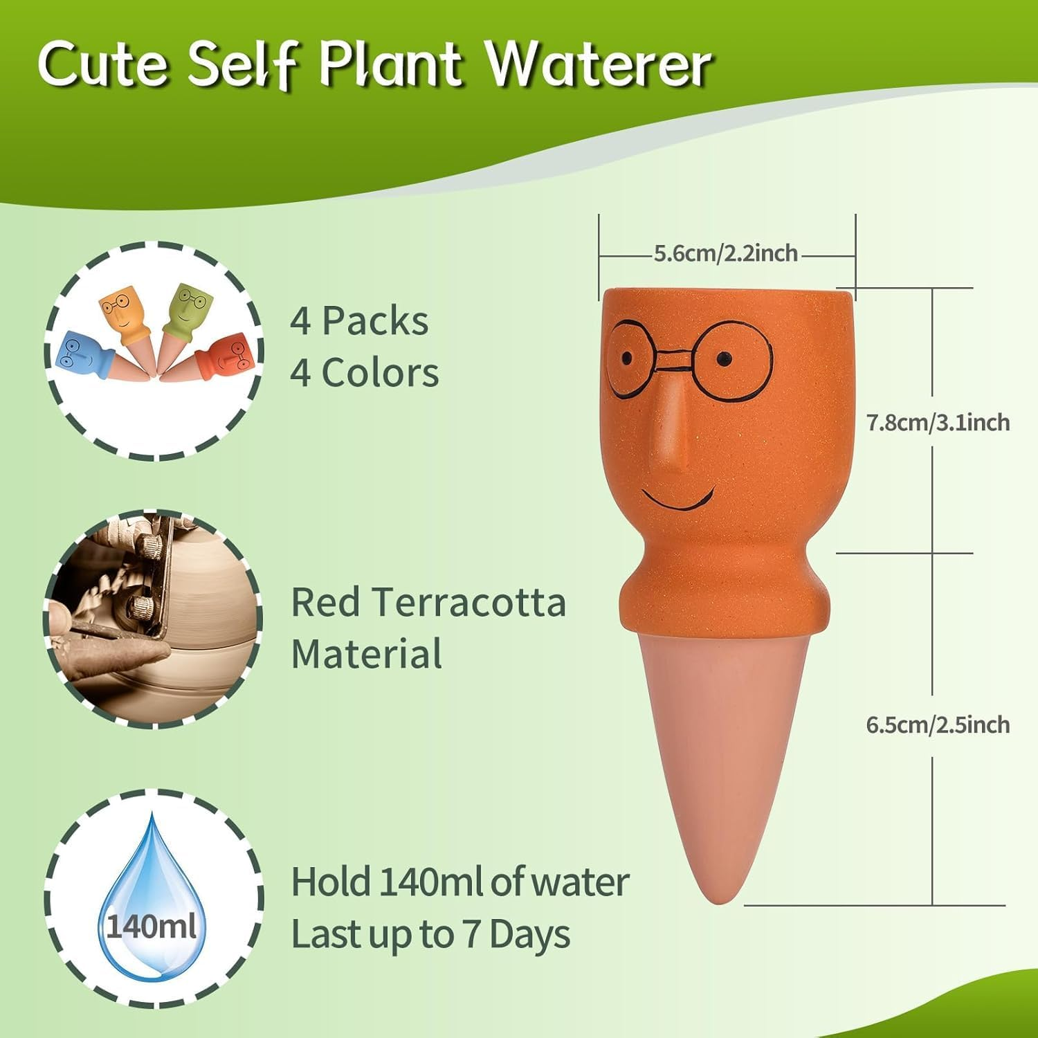 4 Pack Terracotta Watering Spikes, Vacation Self-Watering Planters Devices, Continuous Moisture with Slow Release Watering System image number 1