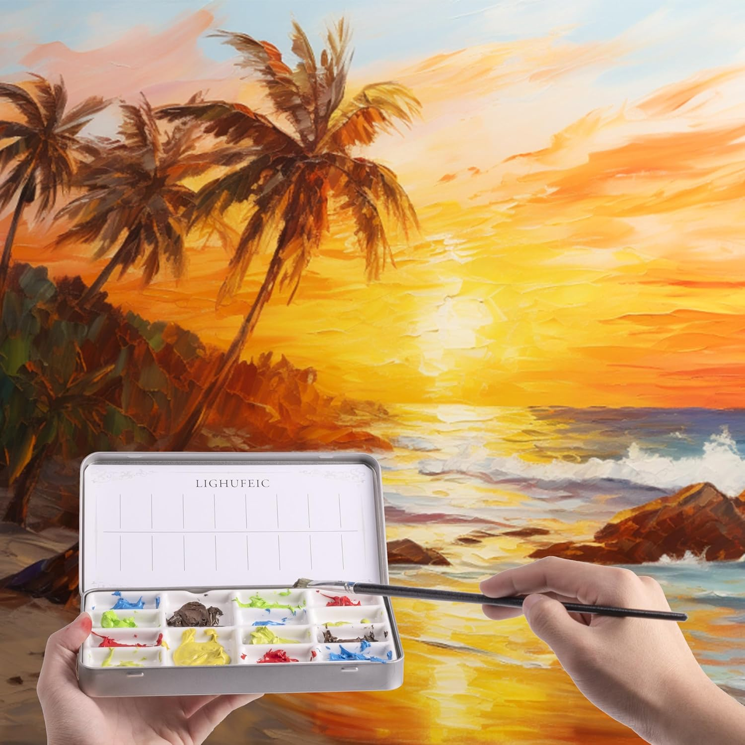 Travel Watercolor Palette,Portable Ceramic Palette with 14 Well,Metal Paint Box with Porcelain Palette(Silver Box)