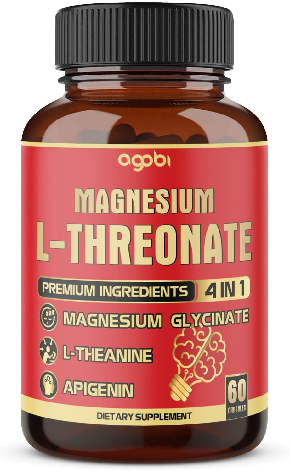60 Capsules - 1500Mg Magnesium L-Threonate Capsules, Magnesium Glycinate, L-Theanine, and Apigenin - Gluten-Free, Non-Gmo