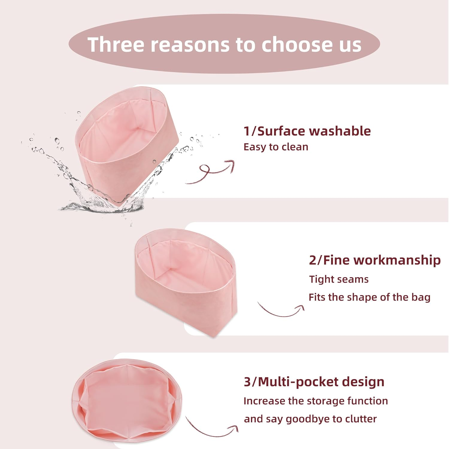 19 Neatthin Tote Bag Organiser, Waterproof Dupontpaper Surface and Silky Satin Lining, Lightweight Purse Insert Compatible with LV Speedy 20 (Speedy 20, Pink) image number 2