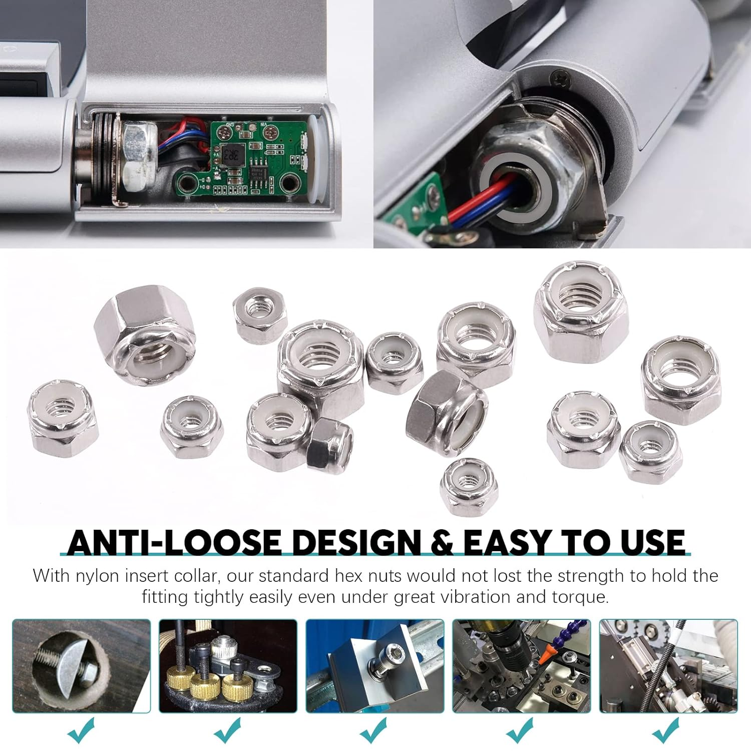 120Pcs 1/4-20 5/16-18 3/8-16 8-32 10-24 Hex Lock Nuts Nylon Inserted Hex Locknuts Fasteners 304 Stainless Steel Assortment Kit