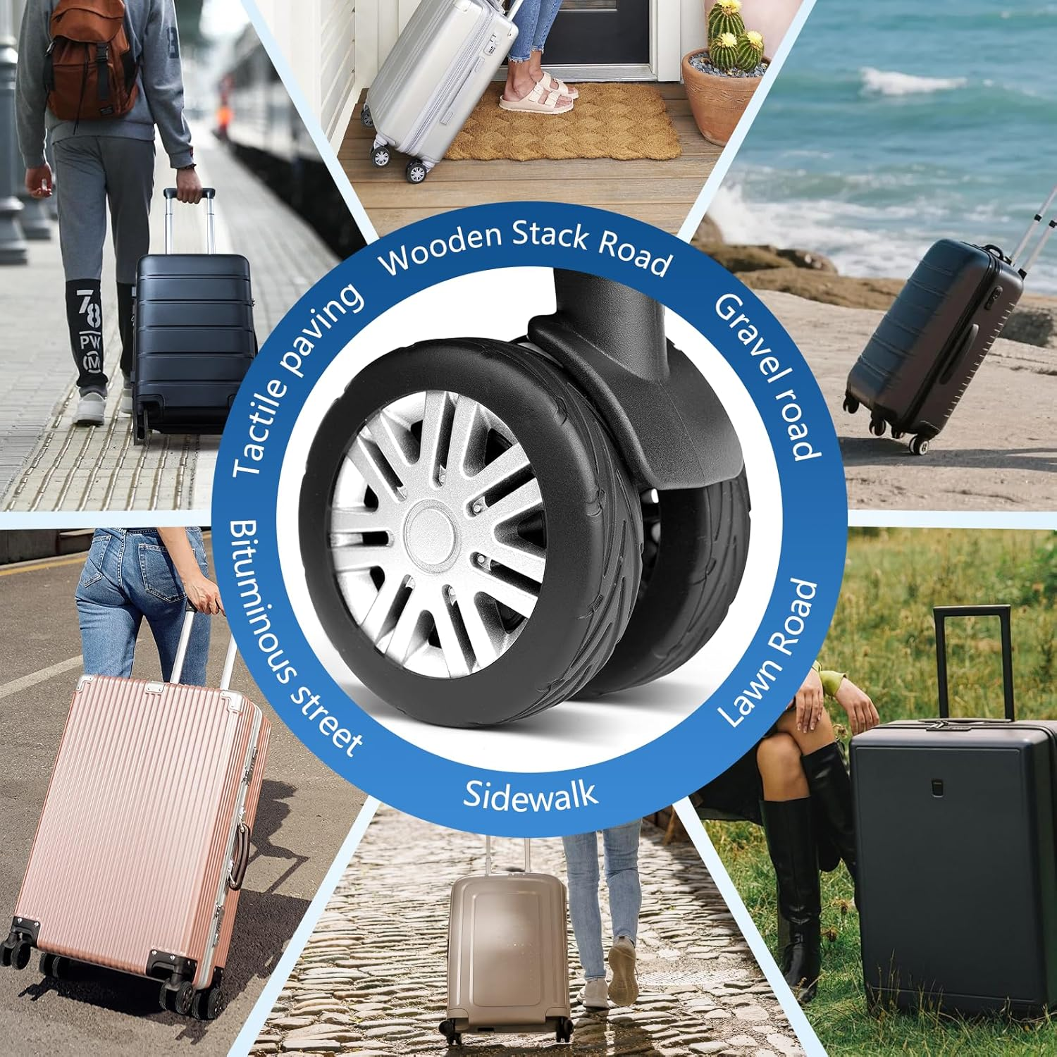 TSJLIKI 8-Pack Upgrade Luggage Wheel Covers, Wear-Resistant & Anti-Noise Silicone Protectors for 5-6Cm Spinner Wheels, Universal Fit for Carry-On Suitcase (Purple)