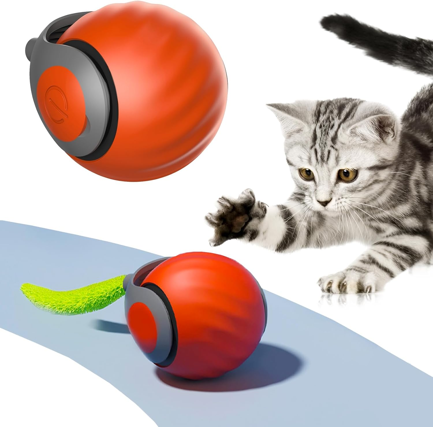 Petgravity 2025 Upgrades Cat Ball Toy with Tail,Interactive Cat Ball for Bored Indoor Cats, Automatic Cat Rolling Ball 2.0 Enrichment Toy, Electric Self Moving Toy, Electronic Rollie Pet Chase