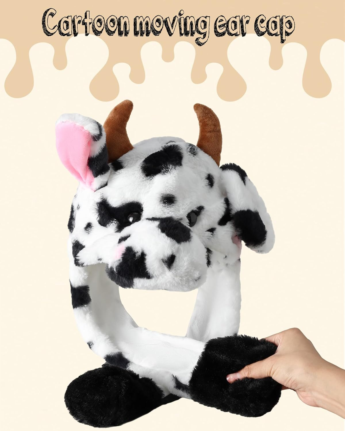 Ears Moving Hat Animal Cosplay Hat Cartoon Jumping Hat Ears Pop up Halloween Christmas Funny Hat Teenagers Adults, Milk Cow, One Size - Penguins image number 6