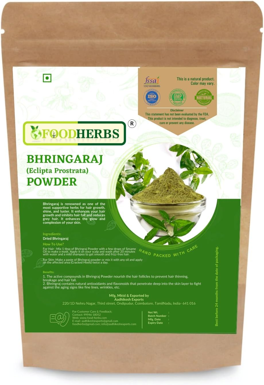 Foodherbs Bhringraj/Karisalangani/Eclipta Alba Powder (200 Gm/0.2Kg) for Hair Follicle Strength, Control of Hairfall, Promotes Hair Growth image number 1