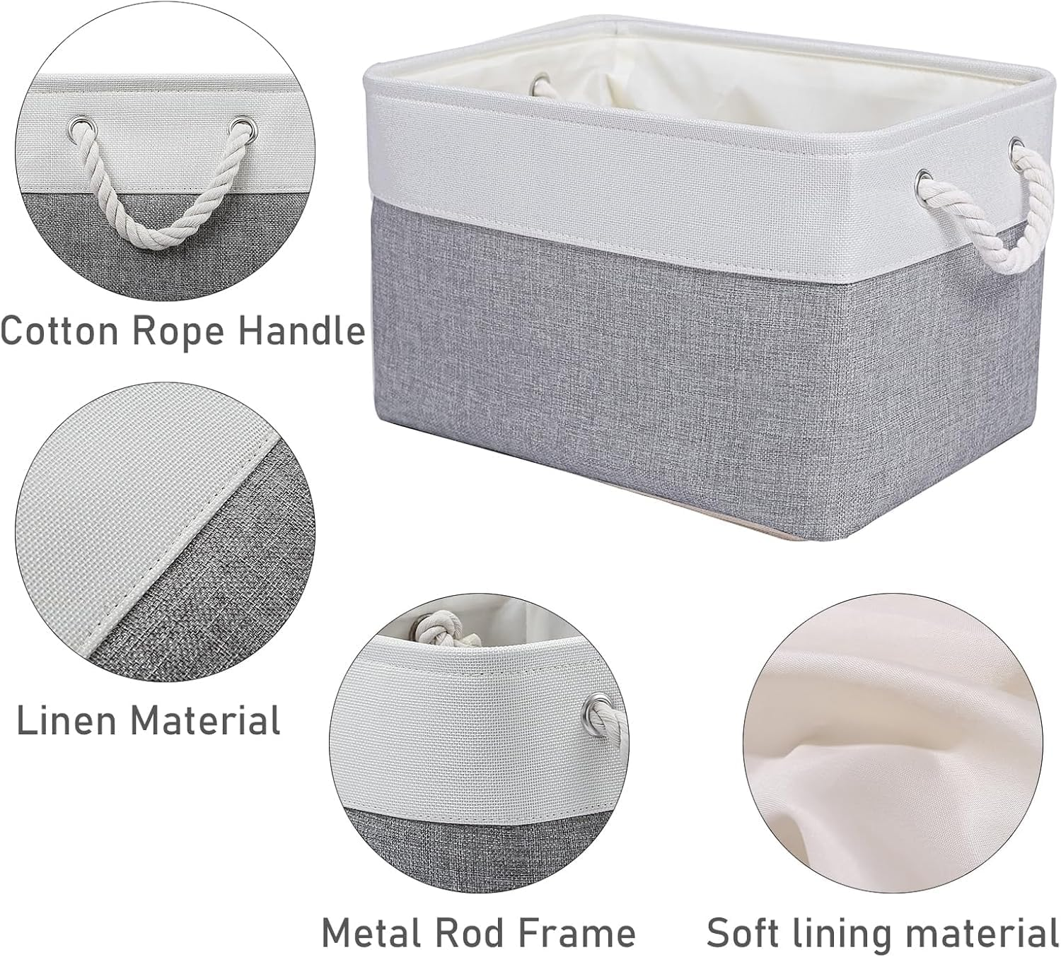Fabric Storage Bins, 6 Pack Foldable Cube Baskets with Rope Handles, Large Collapsible Storage Cubes for Home, Office, Closet, Clothes, Books Organizer. ( Gray 15"X11"X9.5"） (6Pcs/Large-15X11X9.5) image number 5