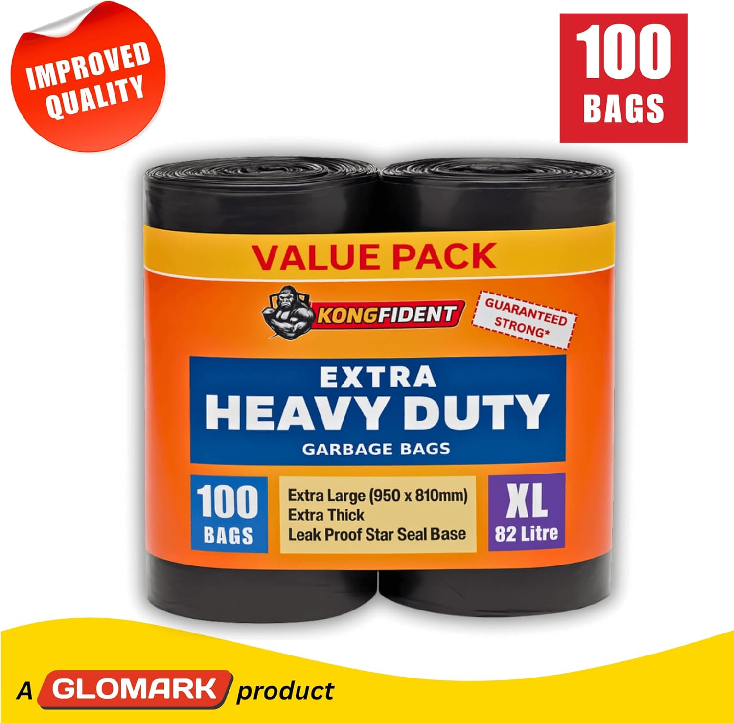 82L Extra Heavy Duty Garbage Bags, 100 Bags Value Pack, Extra Strong Multipurpose Rubbish Bags, XL Size Fits 82L Trash Bin image number 2