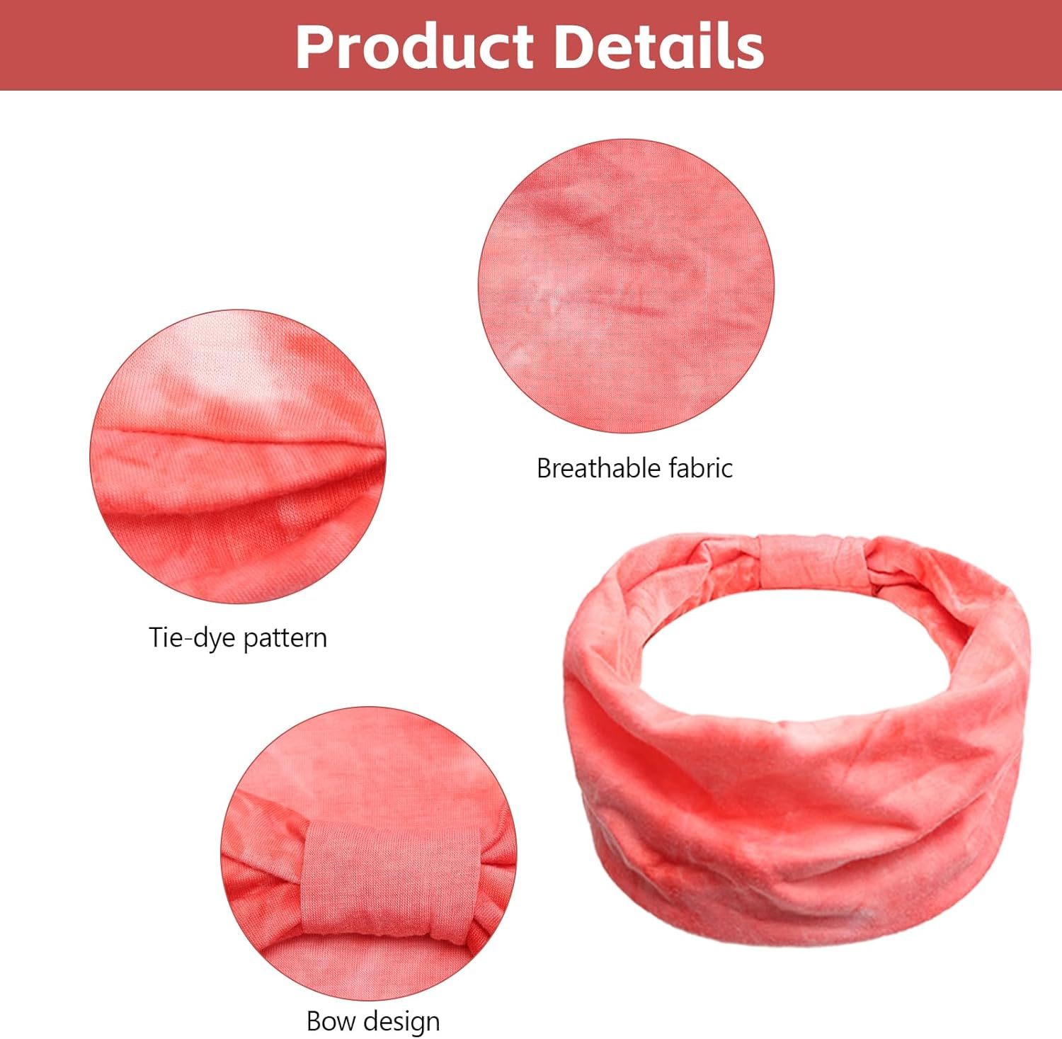 HENGBIRD Pack of 6 Women'S Hair Bands, Headband, Women'S Sports, Headscarf, Bandana, Hair Bandana, Hair Bandans, Not Easy to Deform, Tie Dye Cotton, Non-Slip, Lightweight Hair Bands for Fit Workout