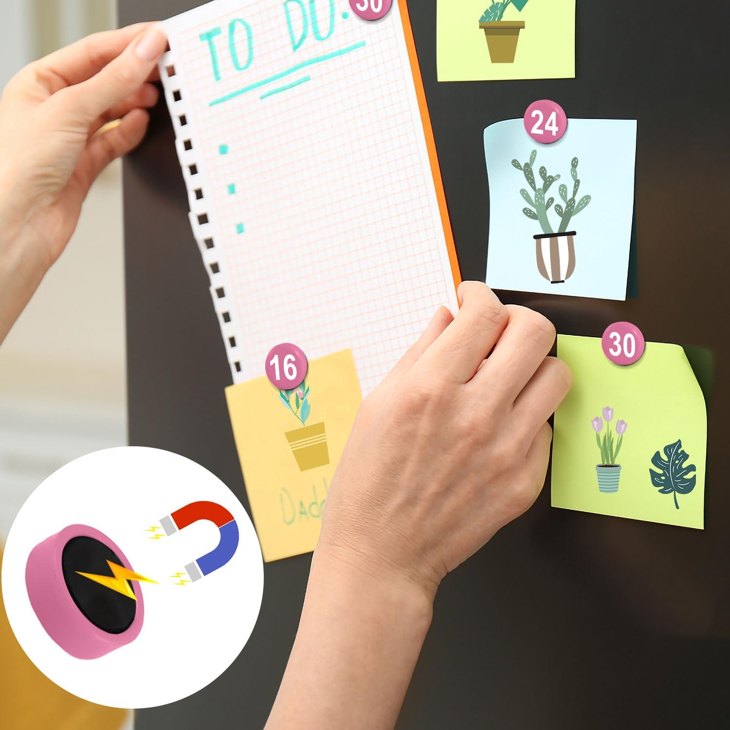 Gosknor 50Pcs Magnetic Numbers, Pink, 0.8" Round, Plastic, Playful Functional, Classroom Office Home, 50 Pieces