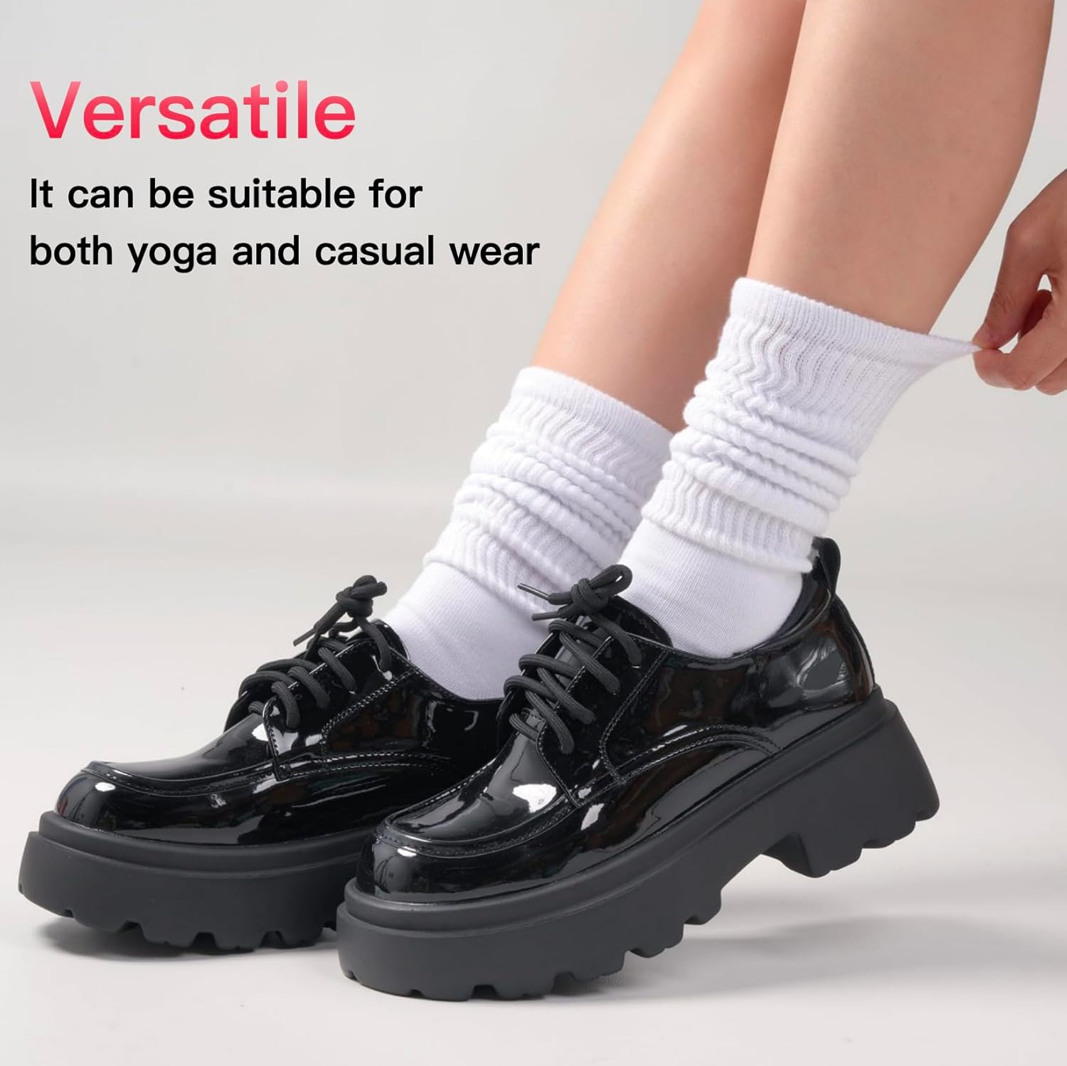 Grip Pilates Socks for Wome Yoga Slouch Socks with Grip for Barre Workout Hospital Long Scrunch Socks 3 Pairs image number 4