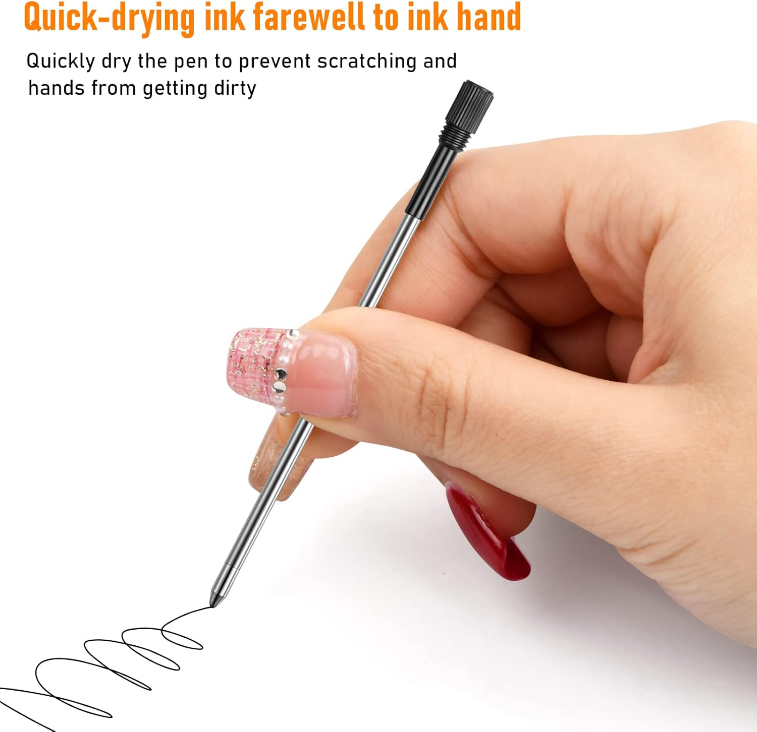 Pack of 20 Ballpoint Pen Refills Black Metal 8 Cm Long Interchangeable 1 Mm Tip Smooth Writing Refills Black Ink for Office School Home image number 4