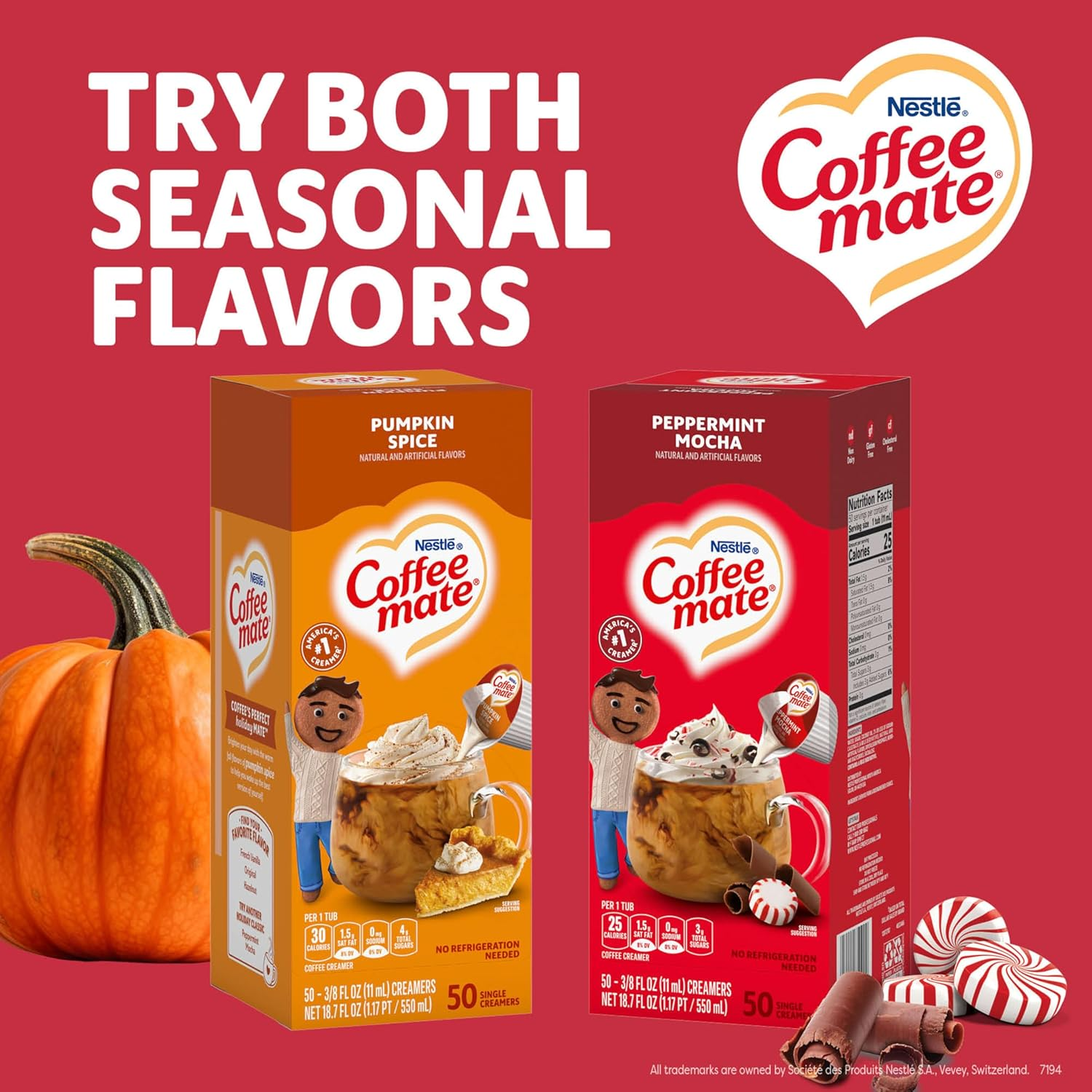 Nestle Coffee Mate Coffee Creamer, Peppermint Mocha, Liquid Creamer Singles, Non Dairy, No Refrigeration, Box of 50 Singles (Pack of 4) image number 5