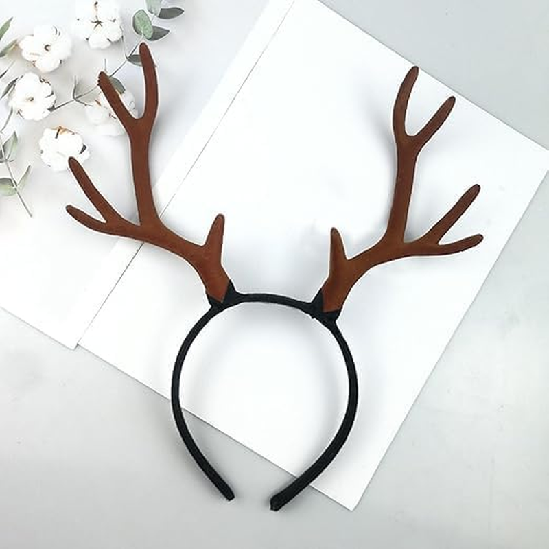 Reindeer Antlers Headband Red Elk Deer Horn Headband Reindeer Cosplay Horns Headpiece Christmas Reindeer Headbands image number 2