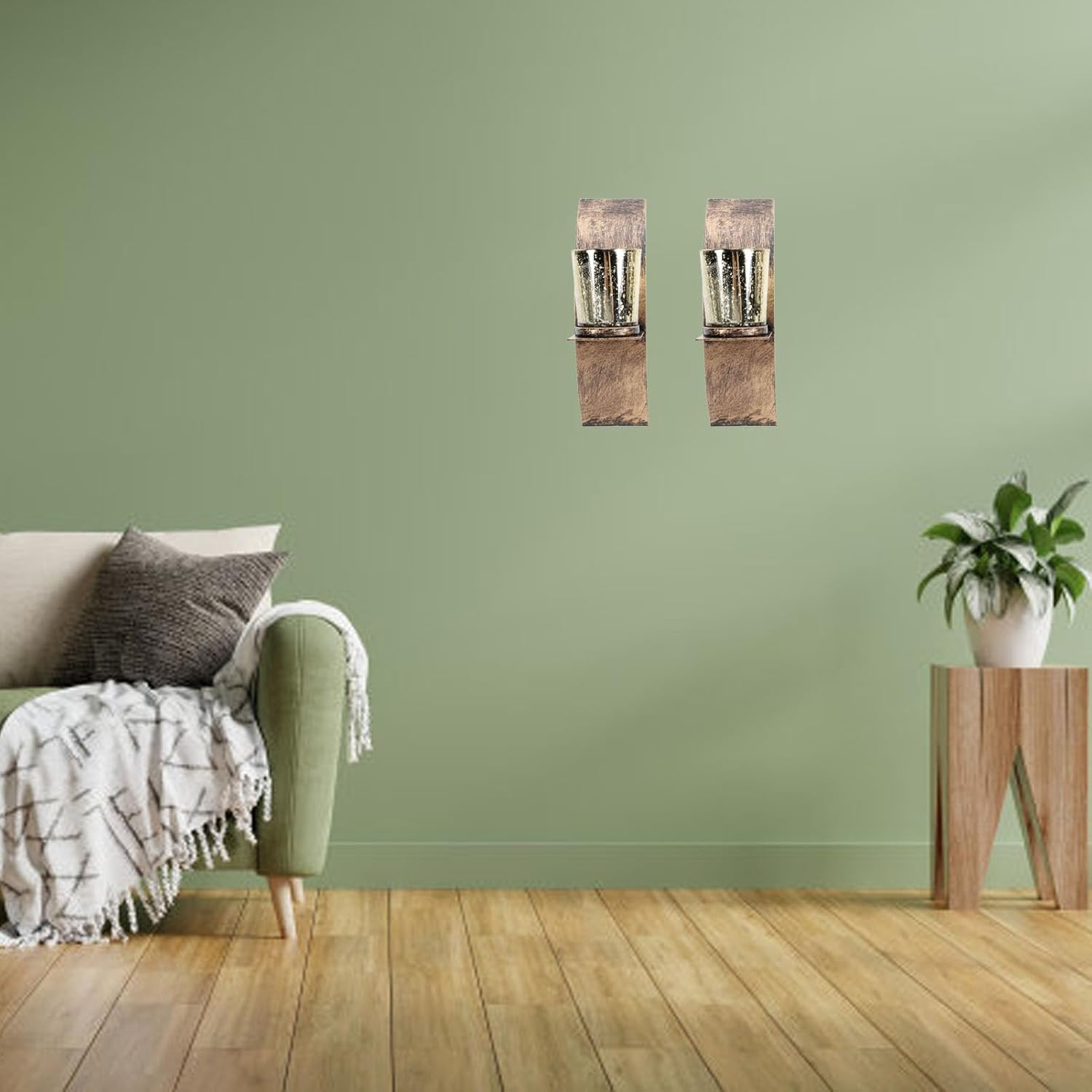 Pack of 2 Rustic Wall Candle Holders, Wall Decoration Made of Antique Metal in Gold and Bronze with Glass Candle Cup for the Entrance Area in the Hallway image number 4