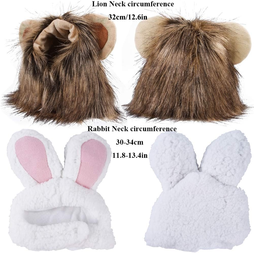 2 Pack Lion Mane Wig Costume for Cat Costume Bunny Rabbit Hat Headwear with Ears Pet Cosplay Dress up Halloween Party Costume Accessories for Cats & Small Dogs image number 5