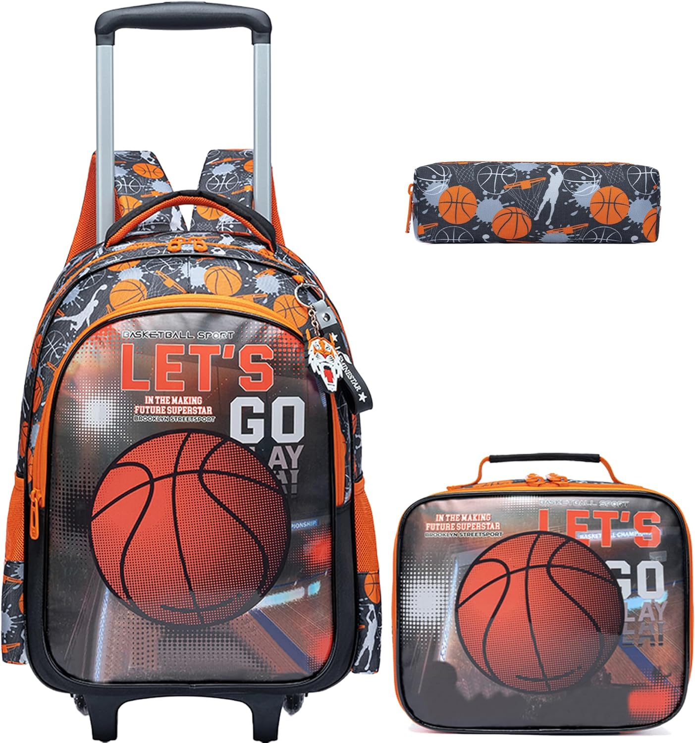 ZBAOGTW Rolling Backpack for Kids with Lunch Box Kids Backpack with Wheels for School, Blue Green Mermaid, 20 Liters