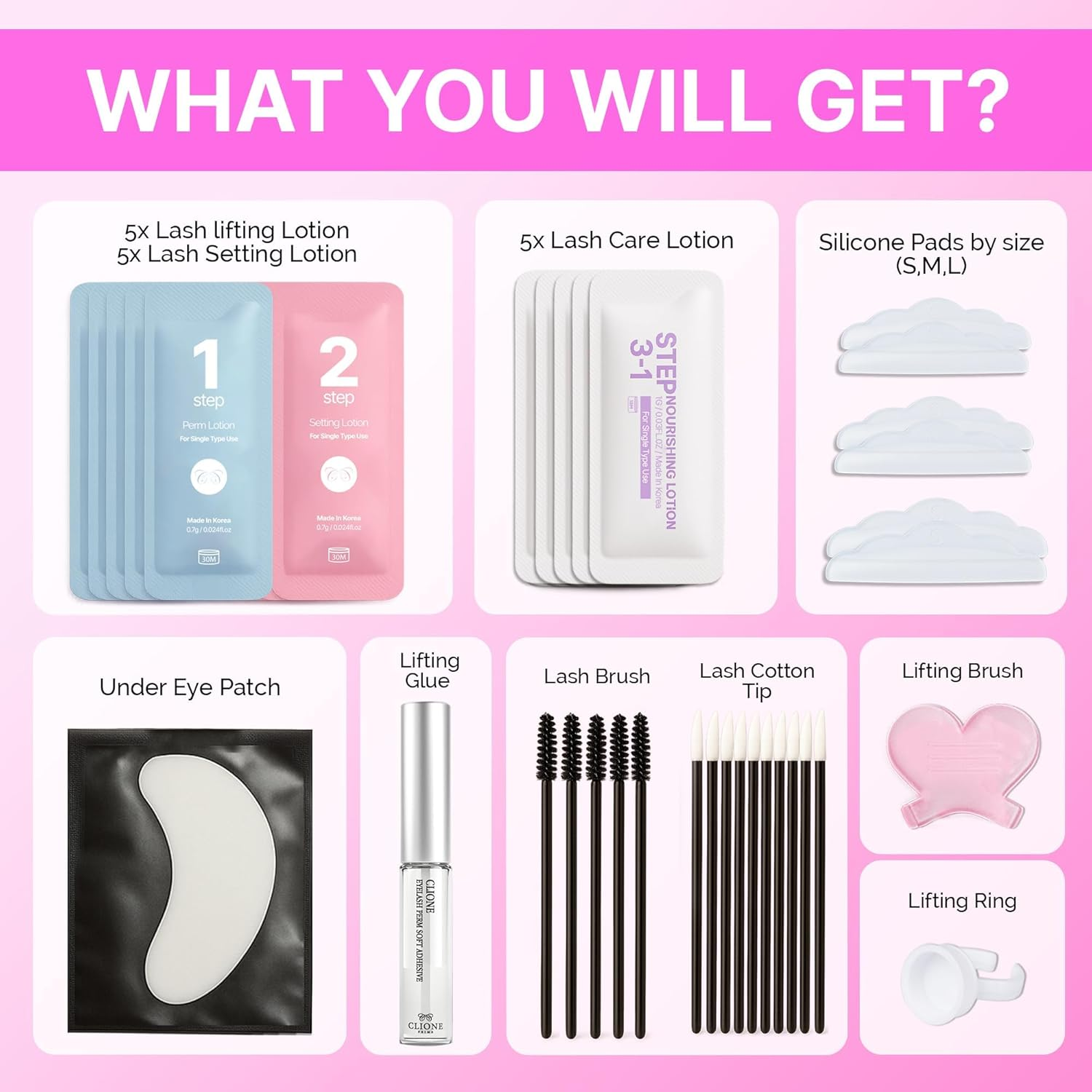 CLIONE PRIME Lash Lift Kit - Eyebrow Lamination Kit 5 Applications Eyelash Perm Kit Home & Professional Use Eyelash Lift Kit Lash Perm Kit Made in Korea Eyebrow Lift Kit image number 2