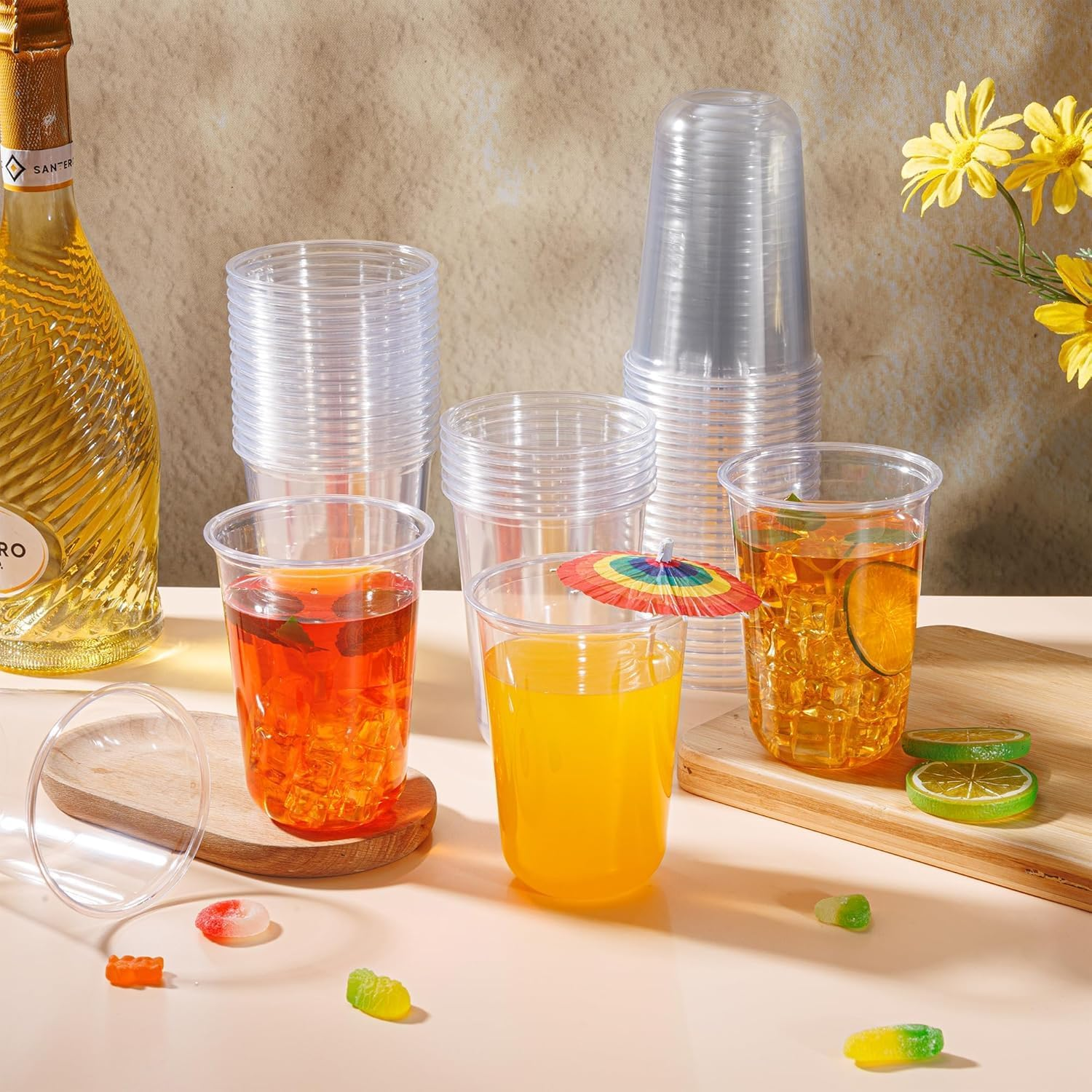 100 Pack 16Oz Clear Reusable Plastic Cups, Versatile Water, Juice, and Coffee Cups for Weddings, Thanksgiving, Christmas, and Parties