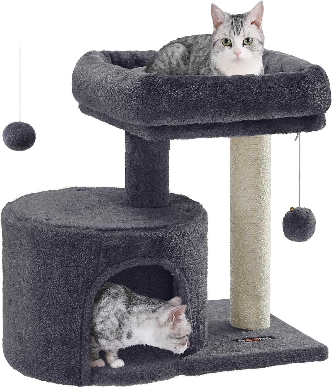 Feandrea Cat Tree Tower with Sisal Scratching Post, Cat Condo with Padded Perch, for Small Spaces, Kittens, Smoky Gray UPCT50G