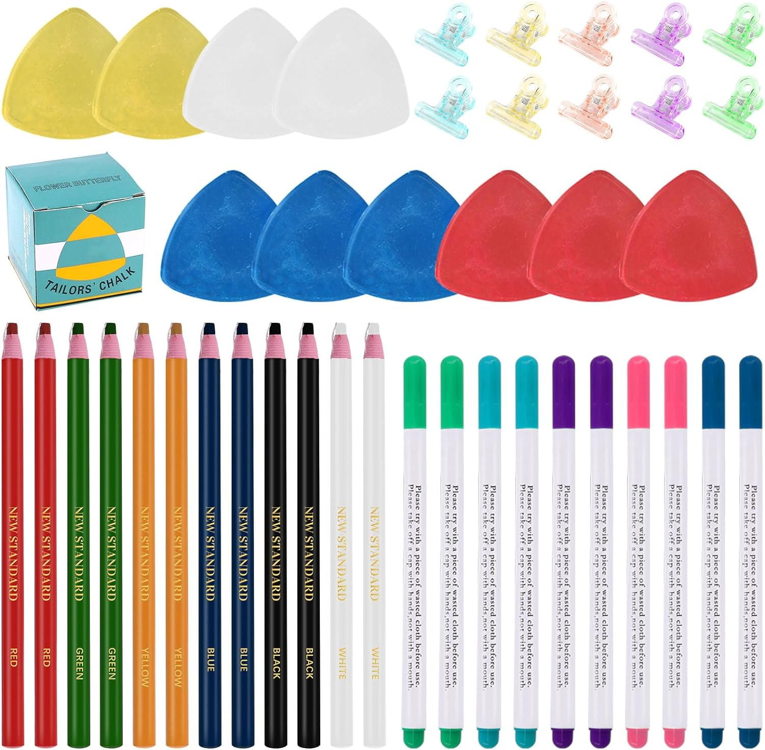 Swpeet 43Pcs Sewing Tools Kit, 10Pcs Professional Tailor'S Chalk and 12Pcs Sewing Mark Pencil with 12Pcs 5 Color Disappearing Erasable Ink Fabric Marker Pen and 10Pcs Plastic Clips for Sewing Marking&hellip; image number 6
