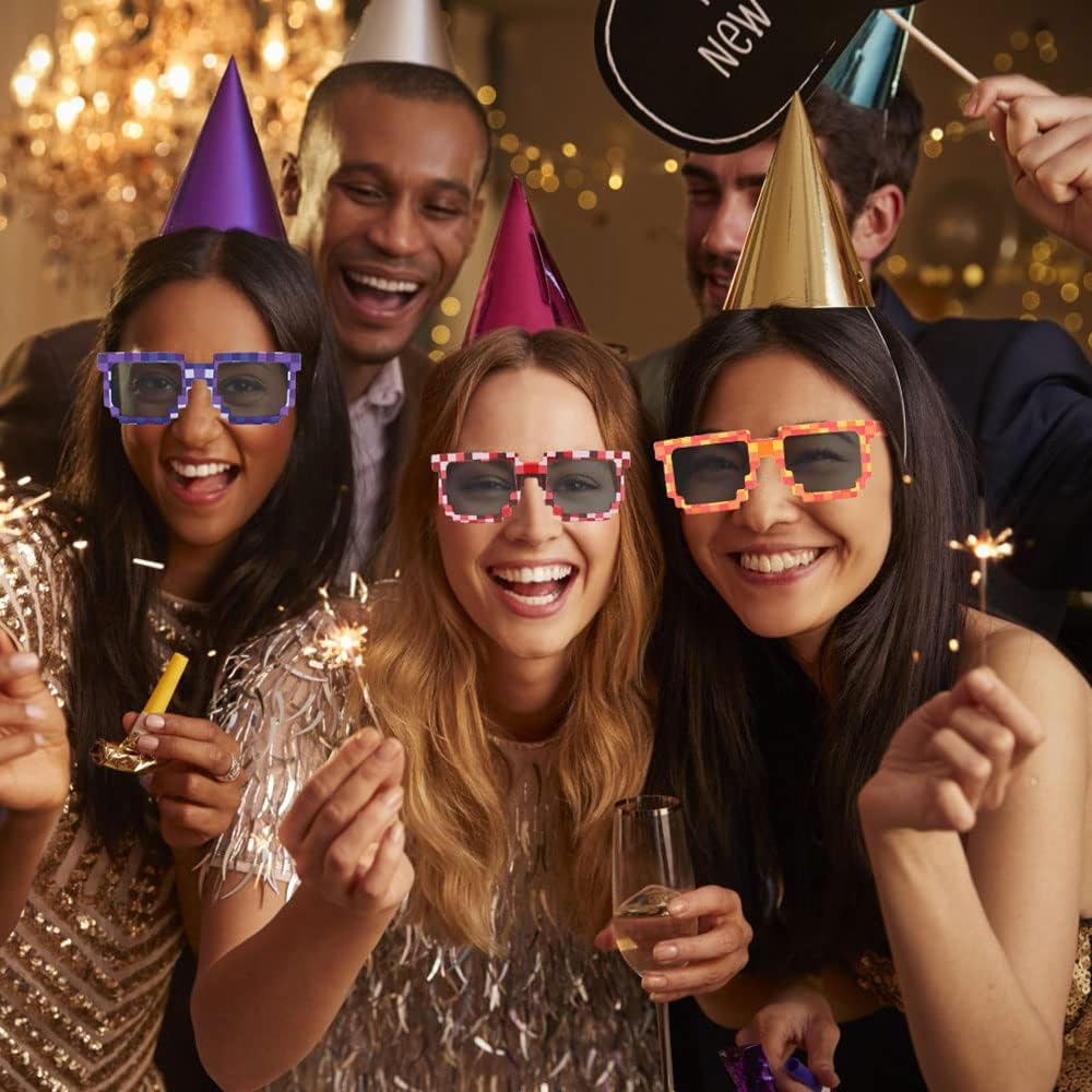 24 Pack Pixel Sunglasses, Miner Party Favors Sunglasses Retro Gamer Sunglasses Pixeled Eye Glasses for Kids Adults image number 6