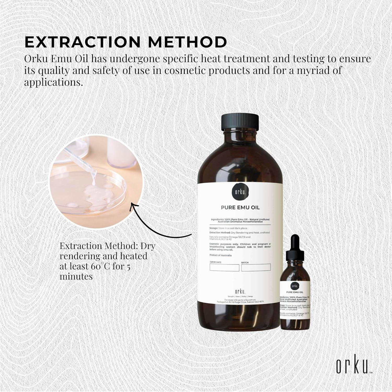 Orku 1L Pure Emu Oil + Bonus 25Ml Bottle - Australian Dromaius Novaehollandiae image number 3