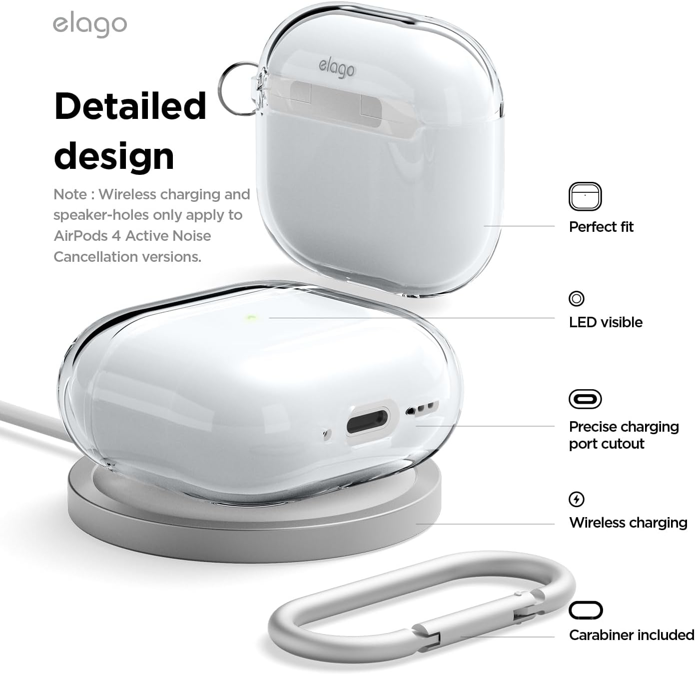 Elago Clear Case Compatible with Airpods 4Th Generation Case - Compatible with Airpods 4 Case, Carabiner Included, Reduced Yellowing, Wireless Charging, Shock Resistant, Full Protection (Transparent) image number 3