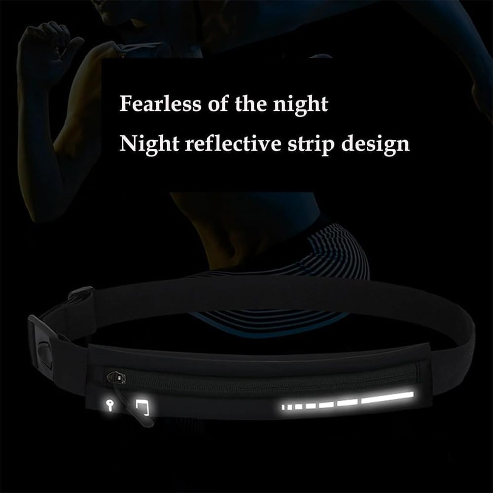 Slim Running Belt Fanny Pack, Waist Reflective Pouch Belt for Sport, Money Phone Keys, Black