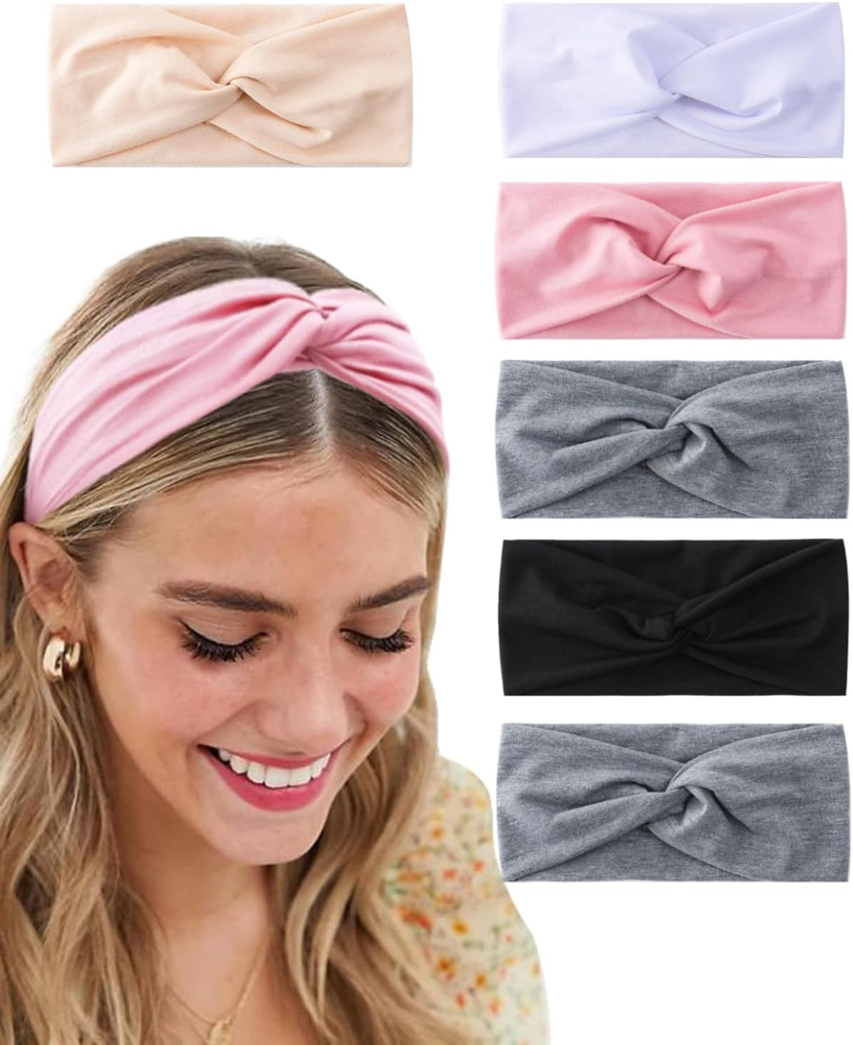 WUNZILO Pack of 6 Women'S Headband Summer Elastic Headbands Sports Headwrap Headband with Bow Soft Twisted Headband Women Children Girls 6 Colours image number 5