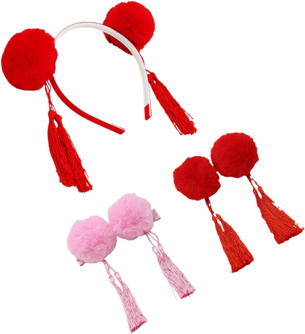 Beavorty Tassel Headband Hair Clips Hair Accessories 3Pcs Chinese Style Festive Spring Festival New Year Set for Children Photo Props Headwear image number 6