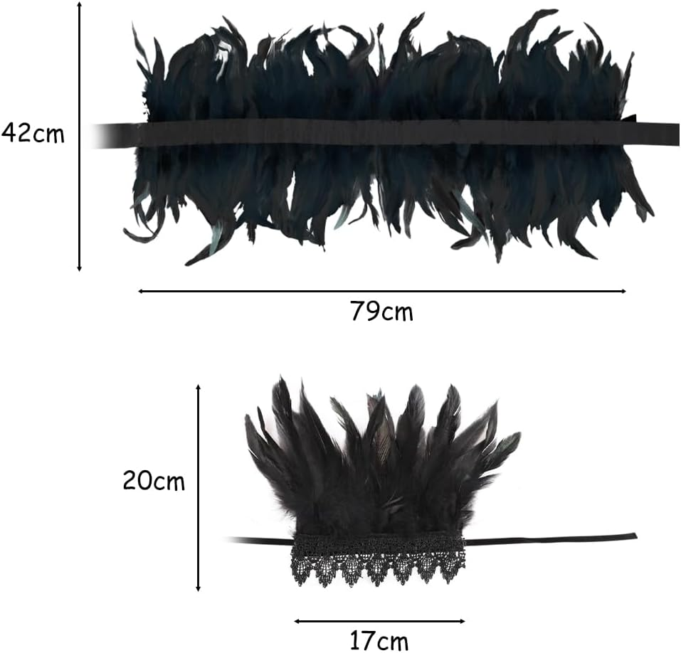 Gothic Feather Shrug Shoulder Strap and Feather Wrist Cuffs Set Cosplay Feather Cape Shawl Wrap Costume Halloween Party Tie Scarf Bib Lace Feather Wristband for Halloween Cosplay Fancy Dress Carnival image number 1