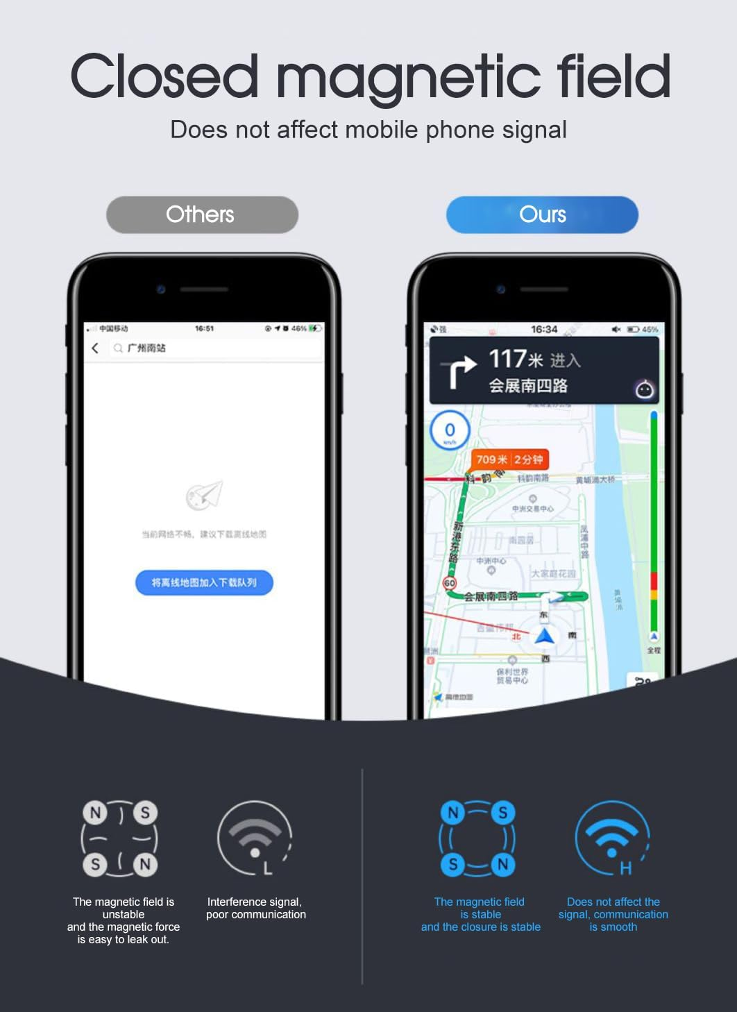 Tootoo Metal Magnetic Car Phone Holder Folding Magnet Dash Mount Mobile Phone Stand GPS Black/Silver (Black) image number 1