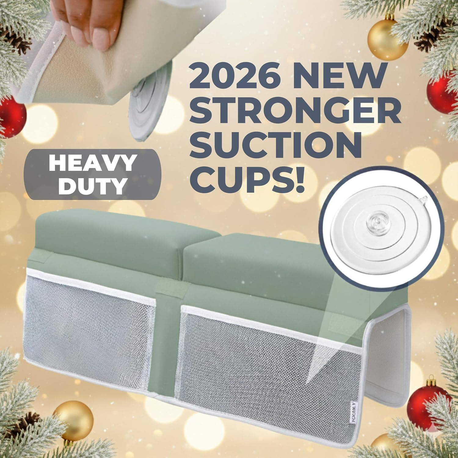 Comfortable Baby Bath Kneeler and Elbow Rest Pad Set &ndash; Thick Memory Foam Bath Kneeling Pad with Elbow Support &ndash; Baby Bathtub Cushion with Toy Organizer for Bathing Infant or Toddler - Green image number 1