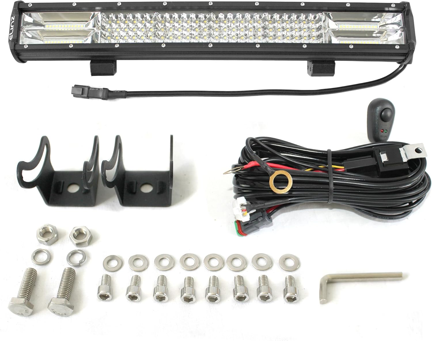 Elinz 20" LED Light Bar 4 Rows Work Driving Flood Spot Combo IP68 Waterproof Offroad 4WD, 50000Hrs Life, PC Lens, DT Plug Wire Harness, Brackets, 56080LM, 1Lux at 550M, Black Die-Cast Aluminum image number 1