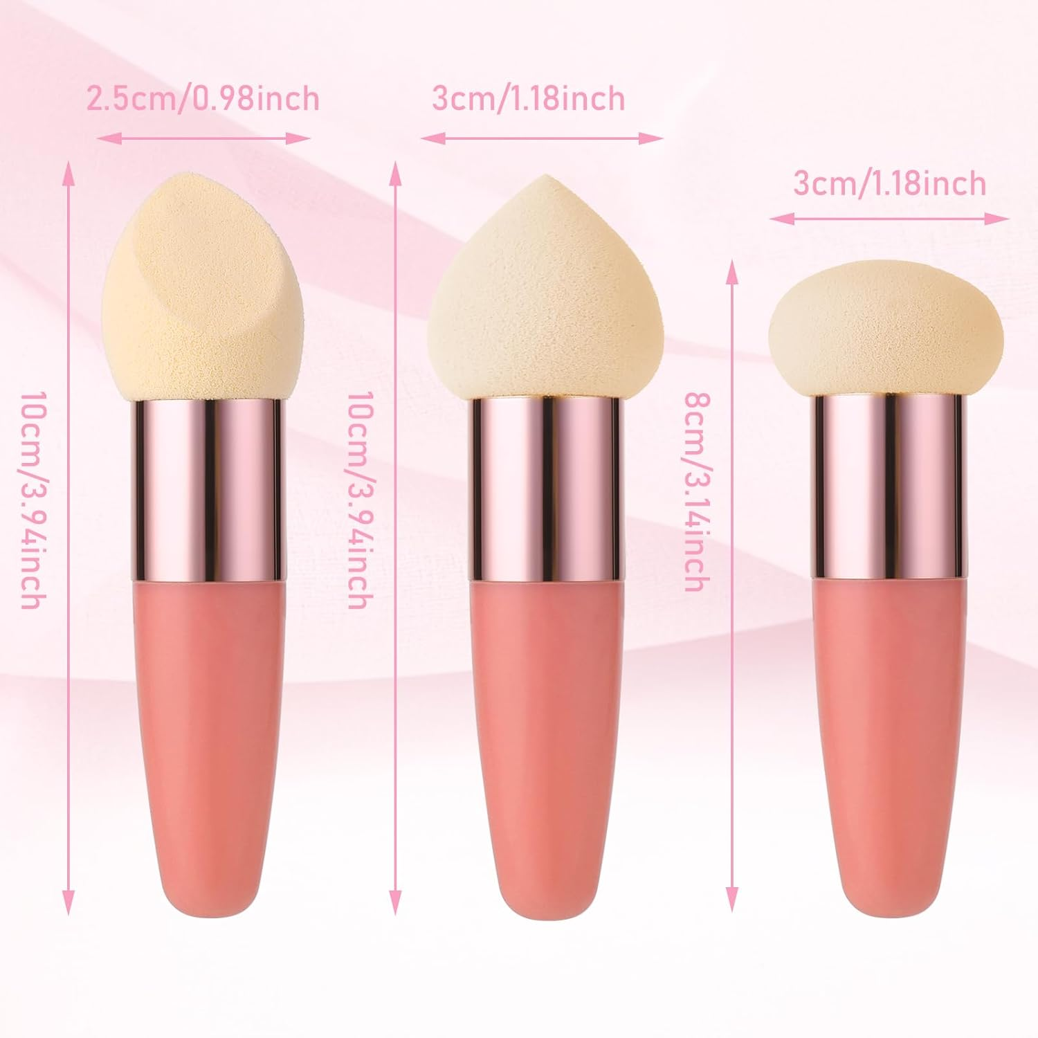 Sibba Makeup Sponge 3 Pieces Foundation Makeup Concealer Cosmetic Mixed Mini Brush Angle Handle Applicator Artist Application Mushroom Eyebrow Face Tassel Powder (Rose Red) - Black image number 2