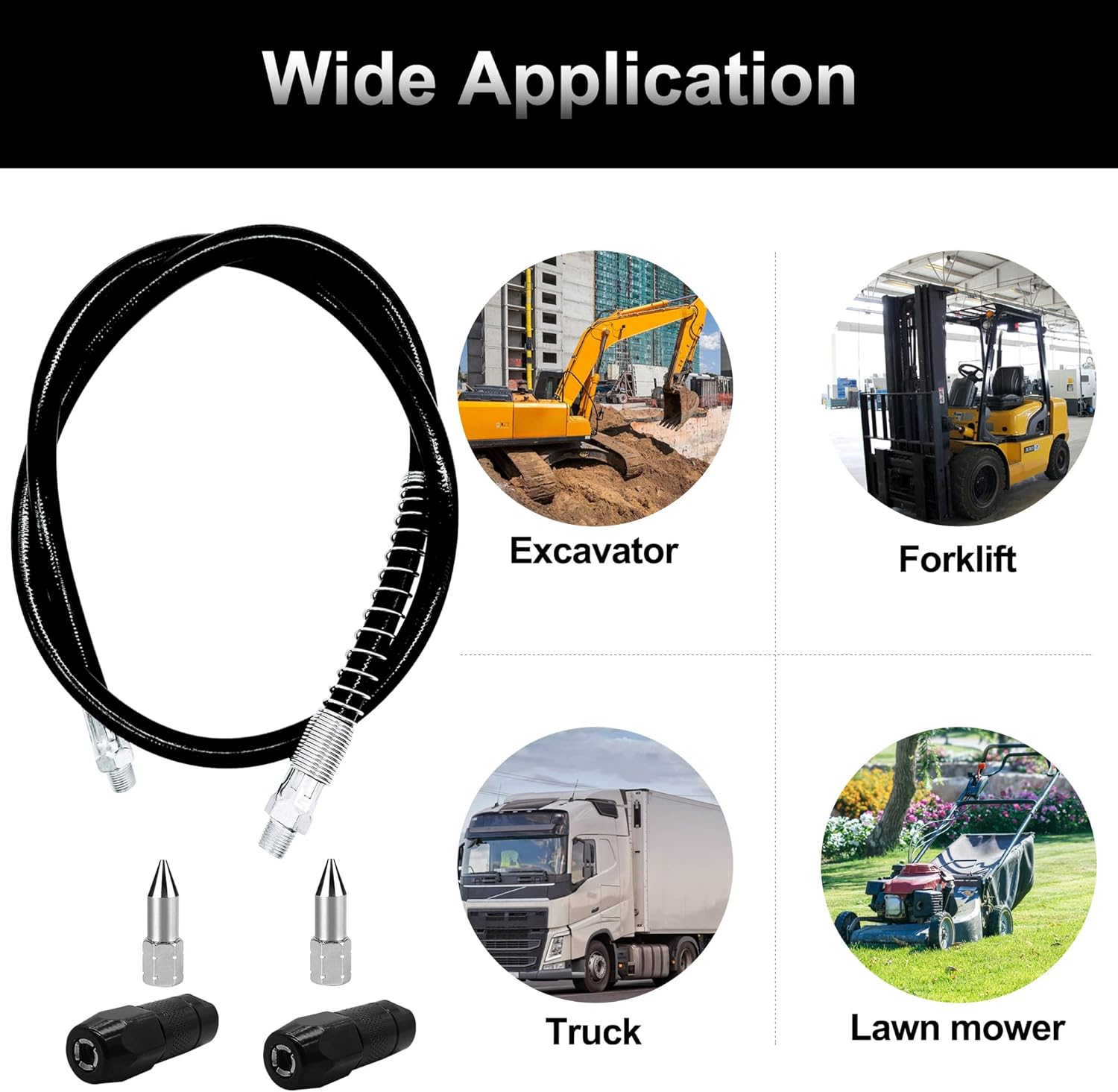 39In 6-Piece Grease Gun Hose Kit, Grease Gun Accessories Set Includes 2Pcs 39" Flex Grease Hose Extension, 2Pcs 4-Jaw Standard Grease Couplers and 2Pcs Sharp Nozzles (1/8" NPT)&hellip; image number 5