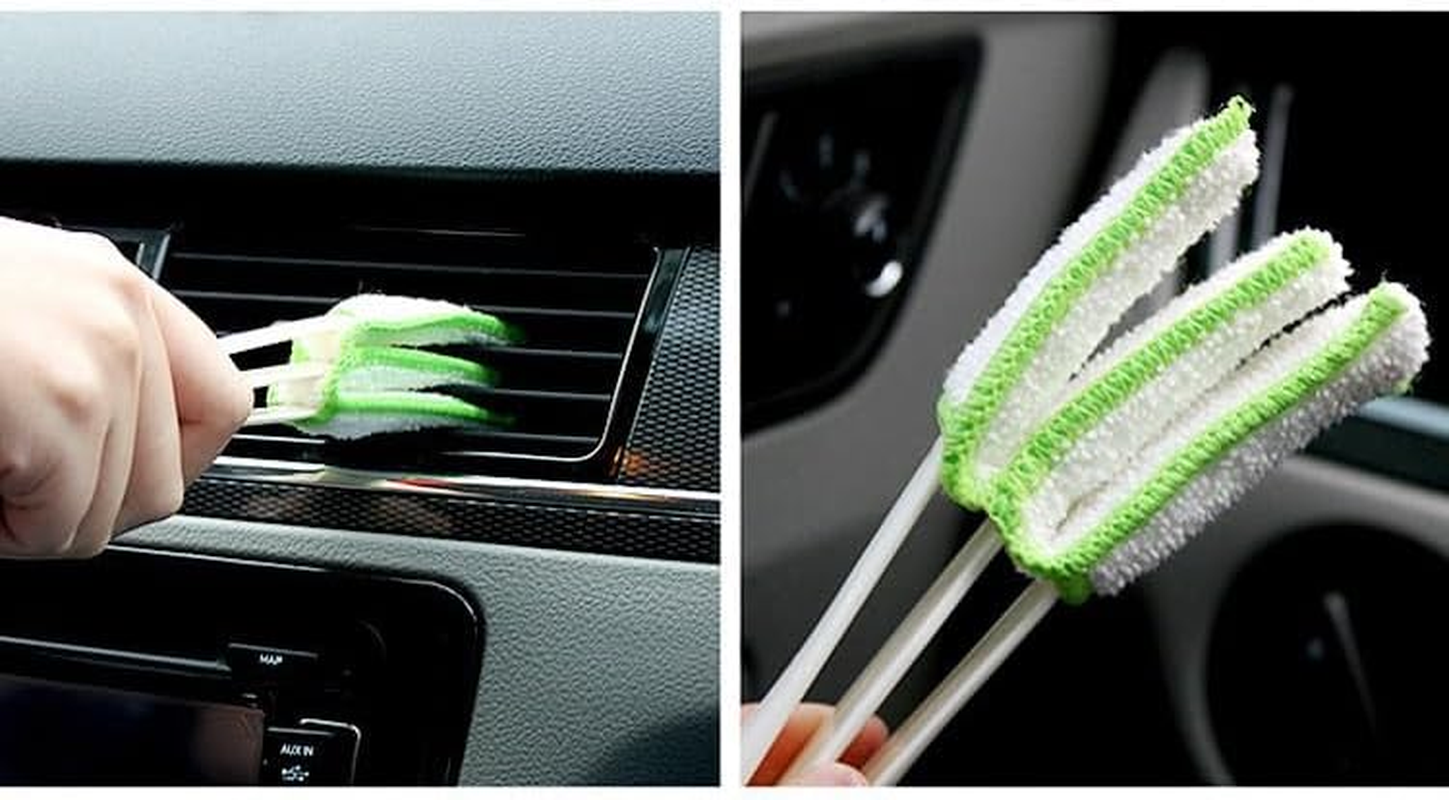 Mini Duster for Car Air Vent, Set of 3 Automotive Air Conditioner Cleaner Brush, Dust Collector Cleaning Cloth Tool for Keyboard Window Leaves Blinds Shutter Glasses Fan (Green, 16.5 * 2CM) image number 2