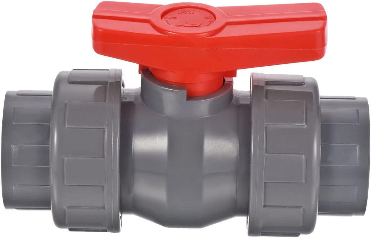 Uxcell 40Mm ID Double Union Ball Valve, 1 Pack PVC Socket Type Shut-Off Valve Switch for Water Flow Control, Gray image number 3