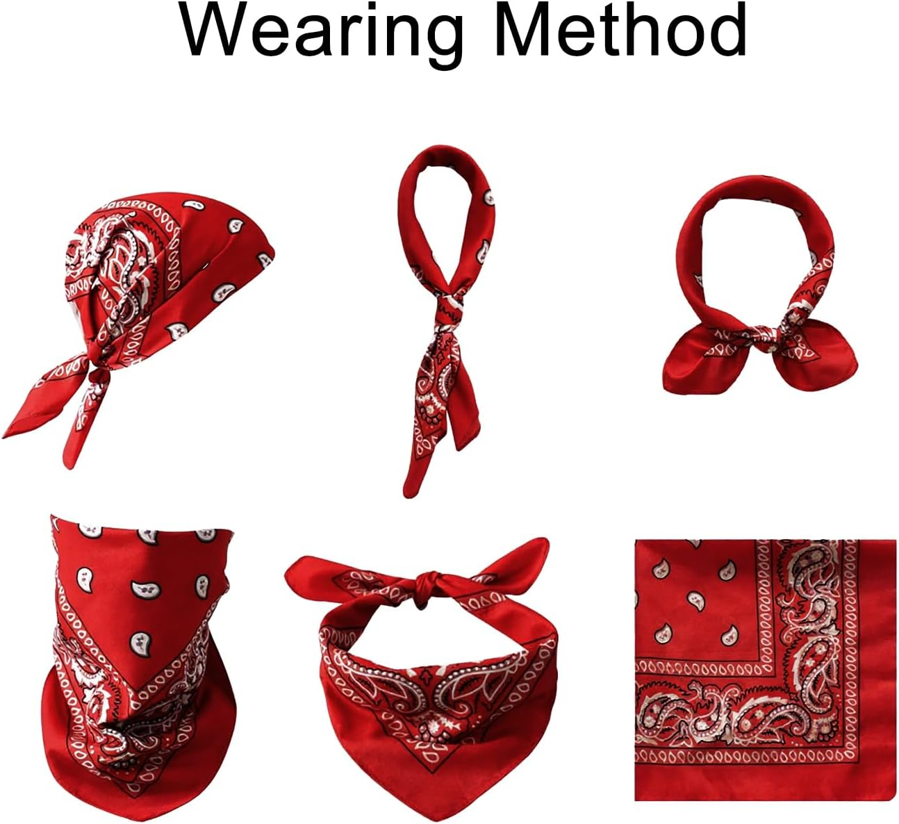 Vaolmlop Bandana Premium Halstuch Kopftuch,Herren Damen,Polyester Haartuch Kopftuch,Paisley Muster Headwear Haar Schal Ansatz Handgelenk Kopf Biker,Schwarz(54 X 54 Cm) - Black image number 5