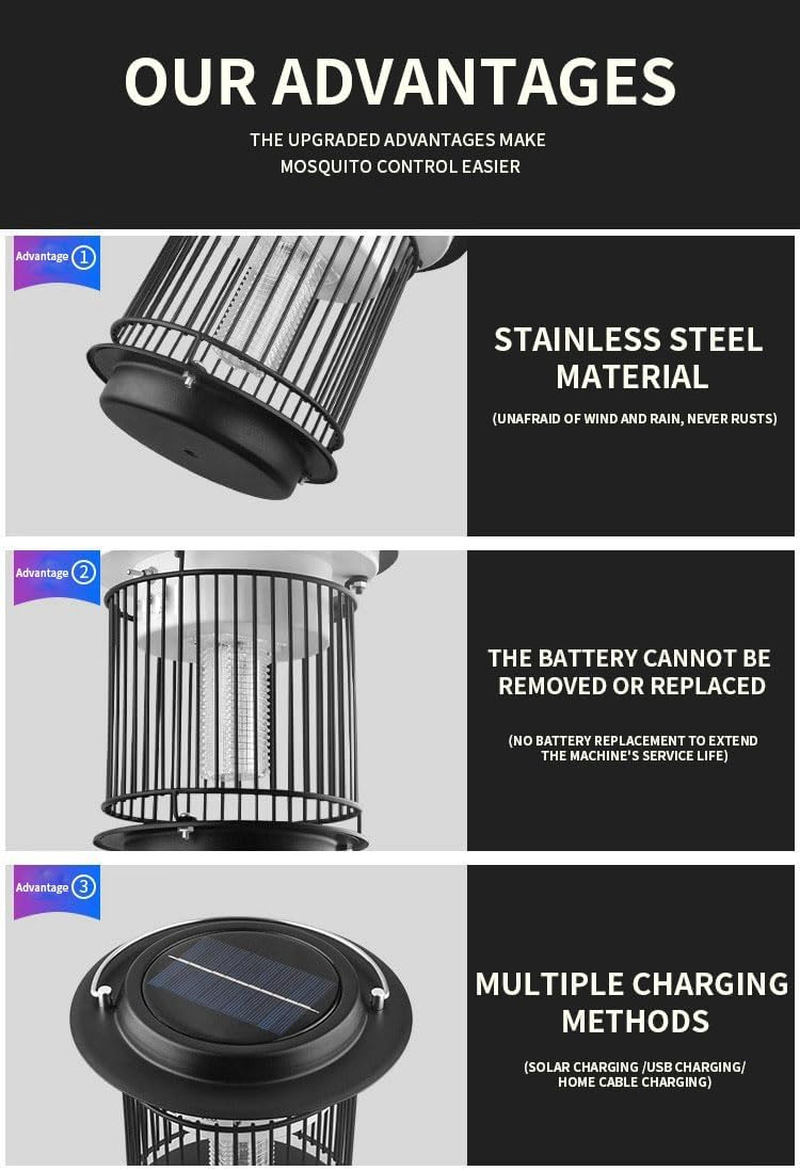 Outdoor Waterproof Solar Mosquito Zapper Outdoor Solar Powered Mosquito Killer Lamp Mosquito Repellent Lamp for Patio Yard Garden Insect (Purple Light, White Light) image number 1