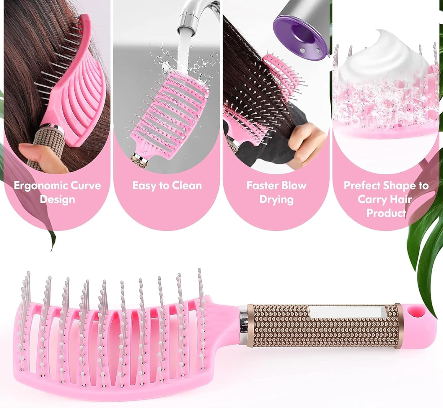 MKUCCD Hair Brush, Professional Curved Vented Brush for Faster Blow Drying for Women, Men, Paddle Detangling Brush for Wet Dry Curly Thick Straight Hair (Pink) image number 4