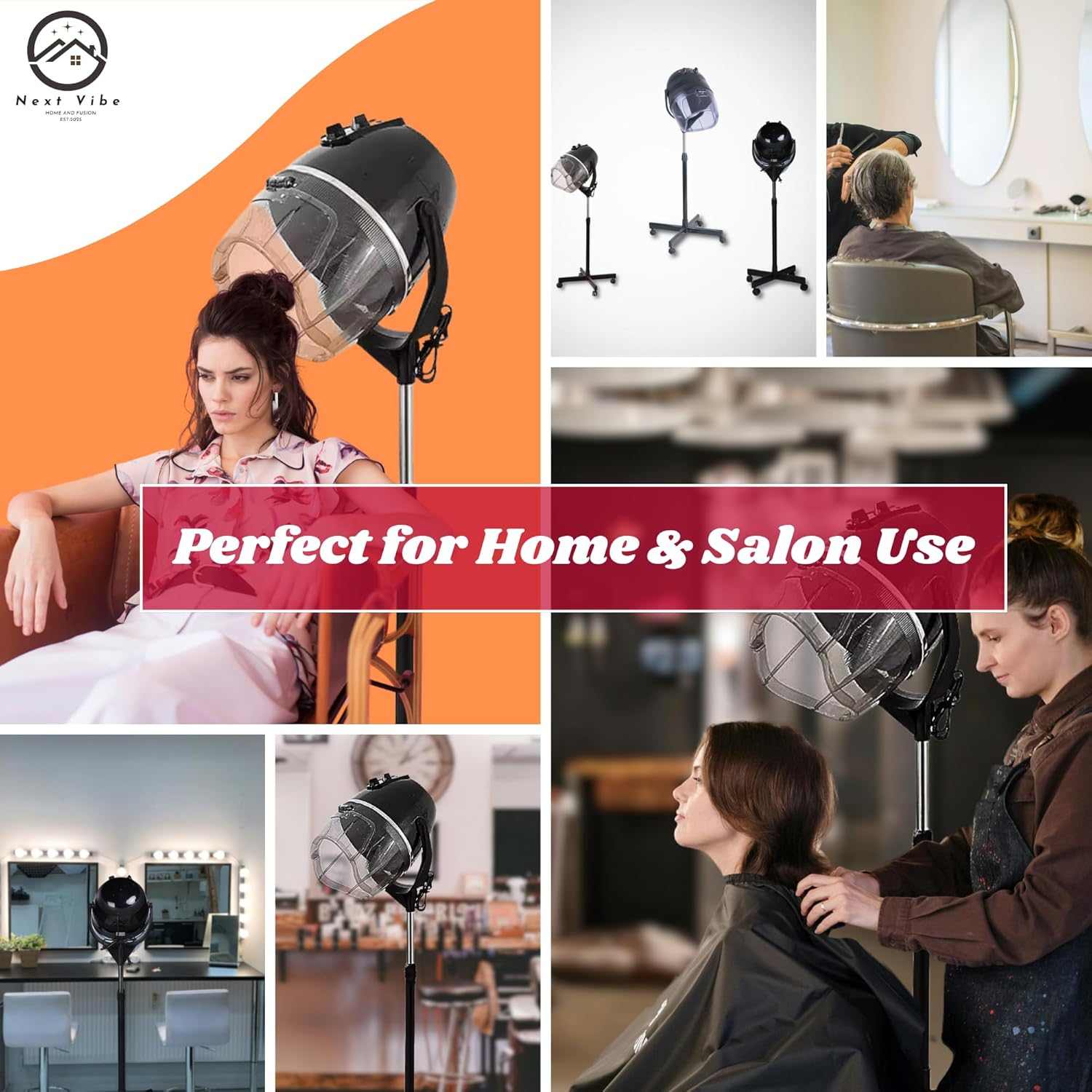 Professional Hooded Hair Dryer - Adjustable Height, 950W Power, Black ABS & Aluminium Alloy with US/AU Plug, 220V - Ideal for Salon & Home Use