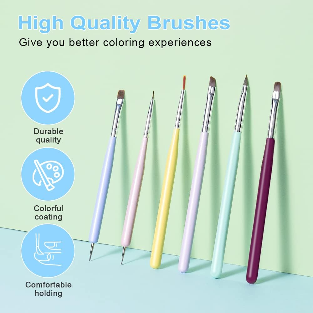 URAQT Nail Art Brushes Set, 6PCS Acrylic Nail Brush, Nail Art Pens Double Ended Nail Dotting Tools, Professional Manicure Drill Drawing Brush Nail Art Tools for DIY Nail Art Designs image number 1
