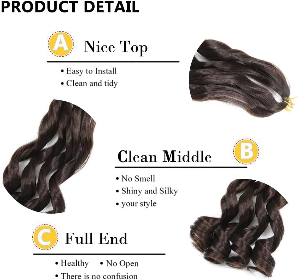 French Curl Braiding Hair 12 Inch 8 Packs Curly Braiding Hair Pre Stretched French Curls Braiding Extension Curl Crochet Braids Spiral Extensions (4#, 12 Inch (Pack of 8) image number 2