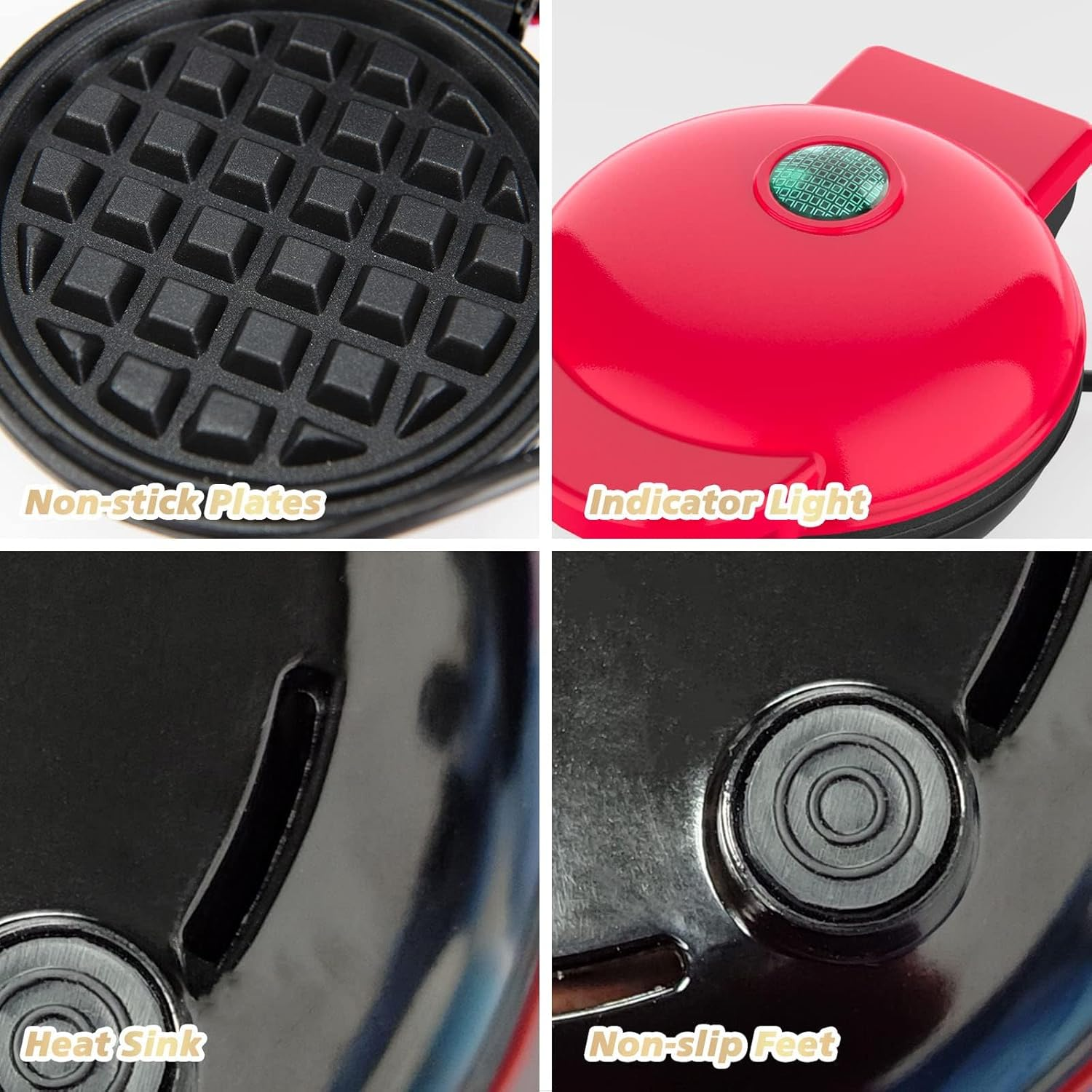 Mini Waffle Maker, Iron Deep Fill Non-Stick Coating Cooking Plates, 4 Inch Single Belgian & American Waffle Machine, Perfect for Breakfast Dinner Party Dessert image number 5