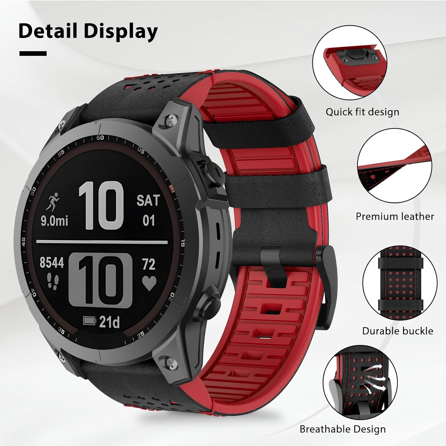 OVERSTEP Leather Bracelet Compatible with Fenix 7X, Soft and Breathable, Compatible with Fenix 7X/Fenix 7 Pro/Fenix 6X/Fenix 5X/Fenix 3 - Black Green image number 4