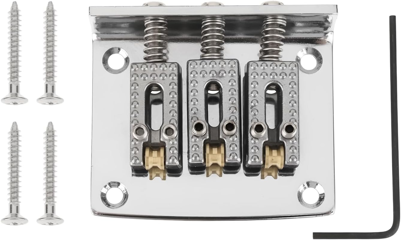 VGOL Black 3-String Electric Guitar Bridge with 1 Wrench and 4 Screws