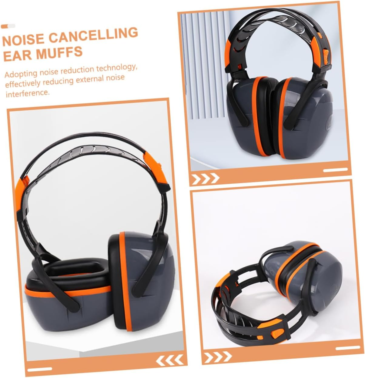 Jojofuny Noise Cancelling Ear Muffs and Professional Stereo Sound Headset, Comfortable Over-Ear Noise Reduction Ear Protection for Studying, Working and Sleeping, Orange-Grey image number 3