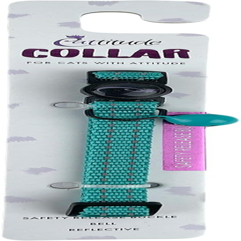 Cattitude Cattitude Classic Cat Collar, Turquoise, Blue - Cat Collars with Bells, Adjustable Nylon Strap, Safety Release Breakaway Buckle, Kitten, Puppy, Small Dog image number 1