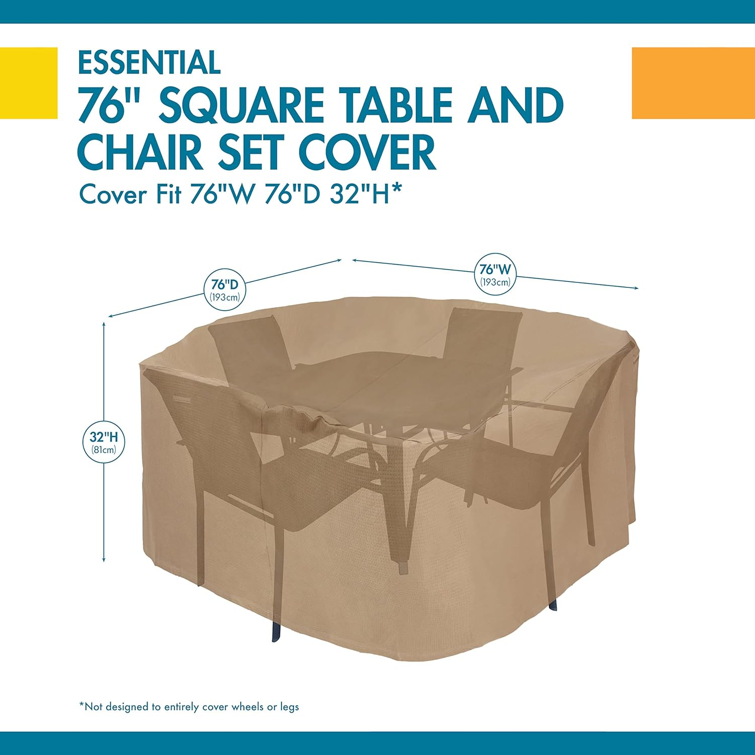 Duck Covers Essential Water-Resistant 76 Inch Square Table & Chair Set Cover, Outdoor Table Cover image number 4